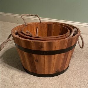 🤎3 Brand New w/o tags Rustic Wooden Buckets with Rope Handles🤎